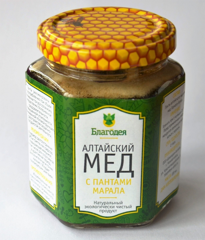 Купить Мёд с кусочками пантов алтайского марала 220 мл Травы Алтая